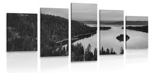 5-dijelna slika jezero pri zalasku sunca u crno-bijelom dizajnu