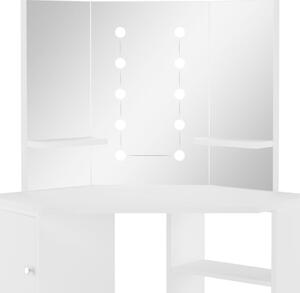 Kutni toaletni stolić za šminkanje s LED svjetlima bijeli