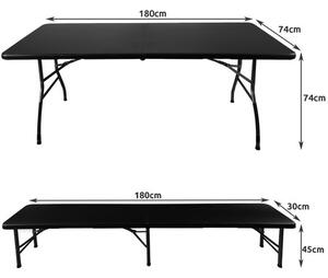 Sklopivi vrtni stol 180 cm + 2 klupe - crni