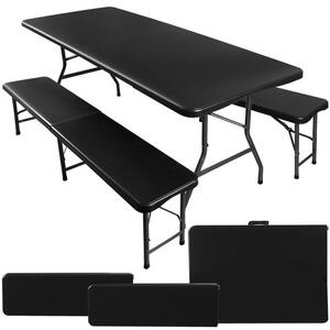 Sklopivi vrtni stol 180 cm + 2 klupe - crni