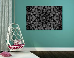 Slika hipnotična Mandala u crno-bijelom dizajnu