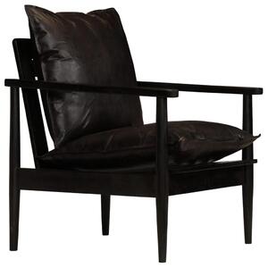 VidaXL Fotelja od prave kože i bagremovog drva crna