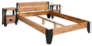 VidaXL Okvir za krevet s 2 ormarića od bagremovog drva i čelika 140x200 cm