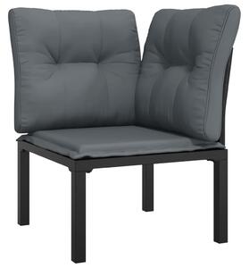 VidaXL Kutna vrtna stolica s jastucima crno-siva od poliratana