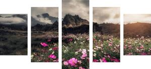 5-dijelna slika livada s rascvjetanim cvijećem