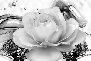 Slika luksuzna ruža s apstrakcijom u crno-bijelom dizajnu