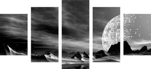 5-dijelna slika futuristički planet u crno-bijelom dizajnu