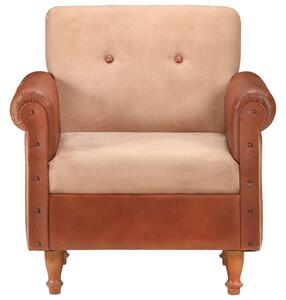 VidaXL Zaobljena fotelja od prave kože i platna smeđa
