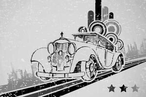 Slika crno-bijeli automobil s vintage pozadinom