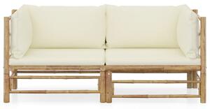 VidaXL 2-dijelna vrtna garnitura od bambusa s krem bijelim jastucima