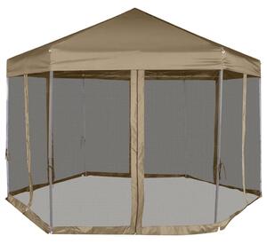 VidaXL Šesterokutni šator sa stijenkama 3,6 x 3,1 m smeđesivi 220 g/m²