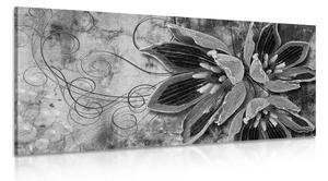 Slika cvjetovi s biserima u crno-bijelom dizajnu
