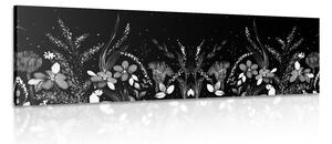 Slika s cvjetnim ornamentom u crno-bijelom dizajnu
