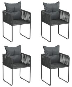 VidaXL Vrtne stolice s jastucima 4 kom od poliratana crne