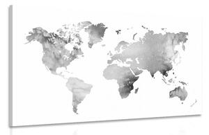 Slika zemljovid svijeta u crno-bijelom akvarelnom dizajnu