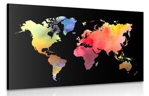Slika zemljovid svijeta u akvarelnom dizajnu na crnoj podlozi