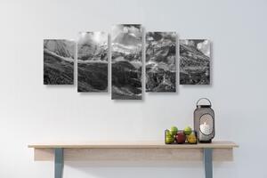 5-dijelna slika majestetični planinski krajolik u crno-bijelom dizajnu