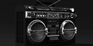 Slika disco radio iz 90-ih godina u crno-bijelom dizajnu