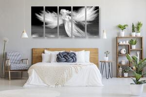 5-dijelna slika anđeo u oblacima u crno-bijelom dizajnu