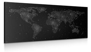 Slika zemljovid svijeta s noćnim nebom u crno-bijelom dizajnu