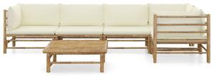VidaXL 6-dijelna vrtna garnitura od bambusa s krem bijelim jastucima