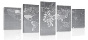 5-dijelna slika šrafirani zemljovid svijeta