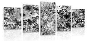5-dijelna slika cvijeće u crno-bijelom dizajnu