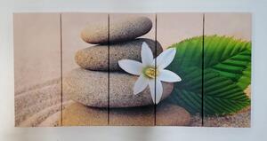 5-dijelna slika bijeli cvijet i kamenje u pijesku