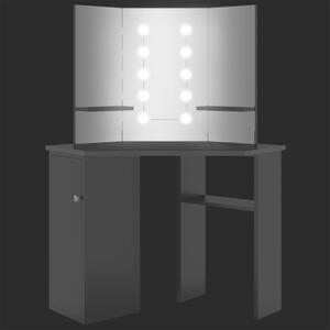 Kutni toaletni stolić s LED svjetlom crni 111 x 54 x 141,5 cm