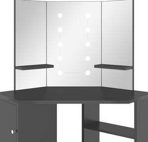 Kutni toaletni stolić s LED svjetlom crni 111 x 54 x 141,5 cm