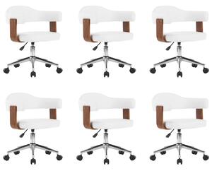 Okretne blagovaonske stolice 6 kom bijele drvo i umjetna koža