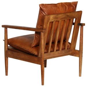 Fotelja od prave kože i bagremovog drva smeđa