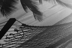 Slika viseća mreža za ležanje na plaži u crno-bijelom dizajnu