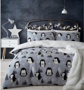 Siva posteljina od mikrošliša Catherine Lansfield Cosy Penguin, 200 x 200 cm
