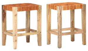VidaXL Barski stolci od prave kože 2 kom smeđi 60 cm
