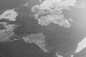 Slika na plutu stilski vintage crno-bijeli zemljovid svijeta