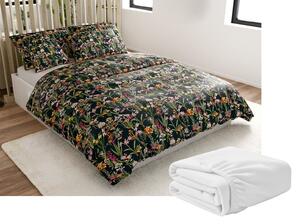 Set posteljine od mikropliša MYSTIC GARDEN tamno zelena + plahta od mikroplyša SOFT 90x200 cm bijela, jednokrevetno