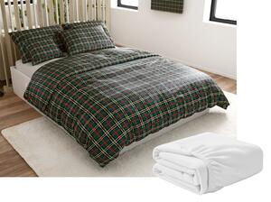 Set posteljine od mikroplyša GLENMOORE zelena + plahta od mikroplyša SOFT 90x200 cm bijela, za jedan krevet
