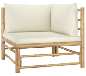 VidaXL Kutna vrtna sofa od bambusa s krem bijelim jastucima
