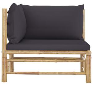VidaXL Kutna vrtna sofa od bambusa s tamnosivim jastucima