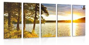 5-dijelna slika zalazak sunca iznad jezera