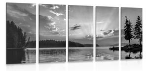 5-dijelna slika odsjaj planinskog jezera u crno-bijelom dizajnu