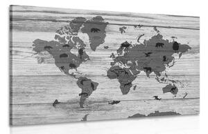 Slika crno-bijela karta na drvenoj podlozi
