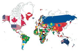 Tapeta zemljovid svijeta sa zastavama s bijelom pozadinom