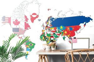 Samoljepljiva tapeta zemljovid svijeta sa zastavama s bijelom pozadinom