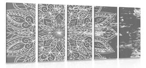 5-dijelna slika tekstura Mandale u crno-bijelom dizajnu