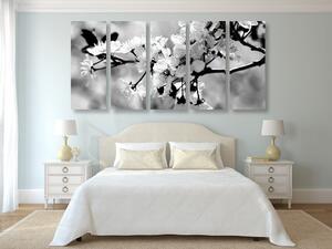 5-dijelna slika cvijet trešnje u crno-bijelom dizajnu