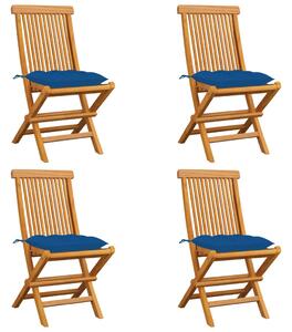 VidaXL Vrtne stolice s plavim jastucima 4 kom od masivne tikovine