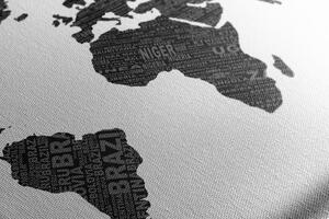 Slika na plutu crno-bijeli zemljovid svijeta
