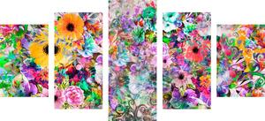 5-dijelna slika cvijeće jarkih boja